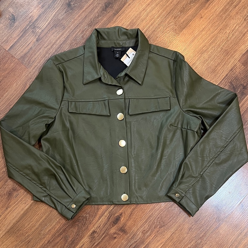 NWT - Olive Faux Leather Jacket with Gold Accents 🫒 - Halogen / Nordstrom Rack